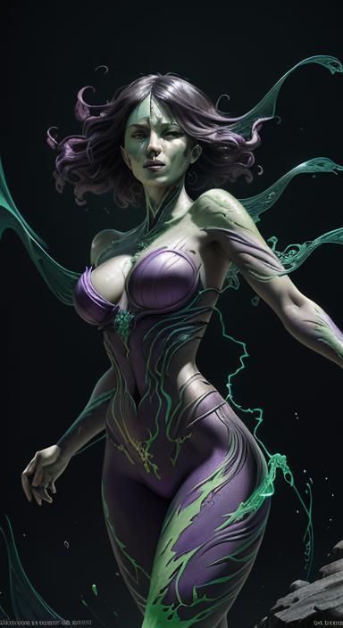 Shego Body Explosion in Dark Fantasy Style