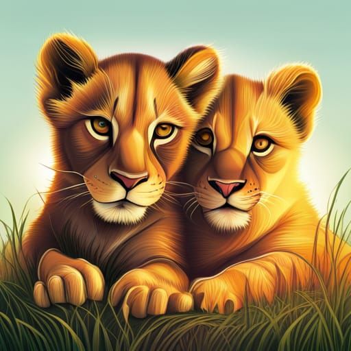 Hyperreal Baby Lion Cubs with Fractal Details