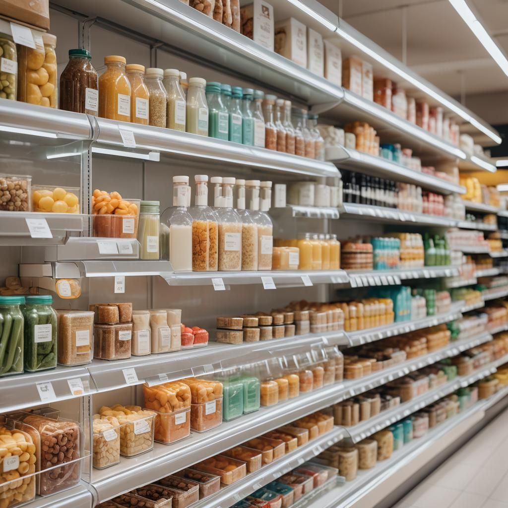 Sleek Acrylic Food Dispensers in Supermarket, Minimalist Des...