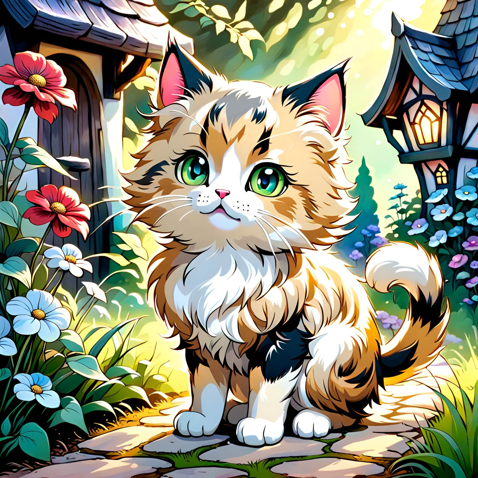 Beautiful fluffy chibi cat