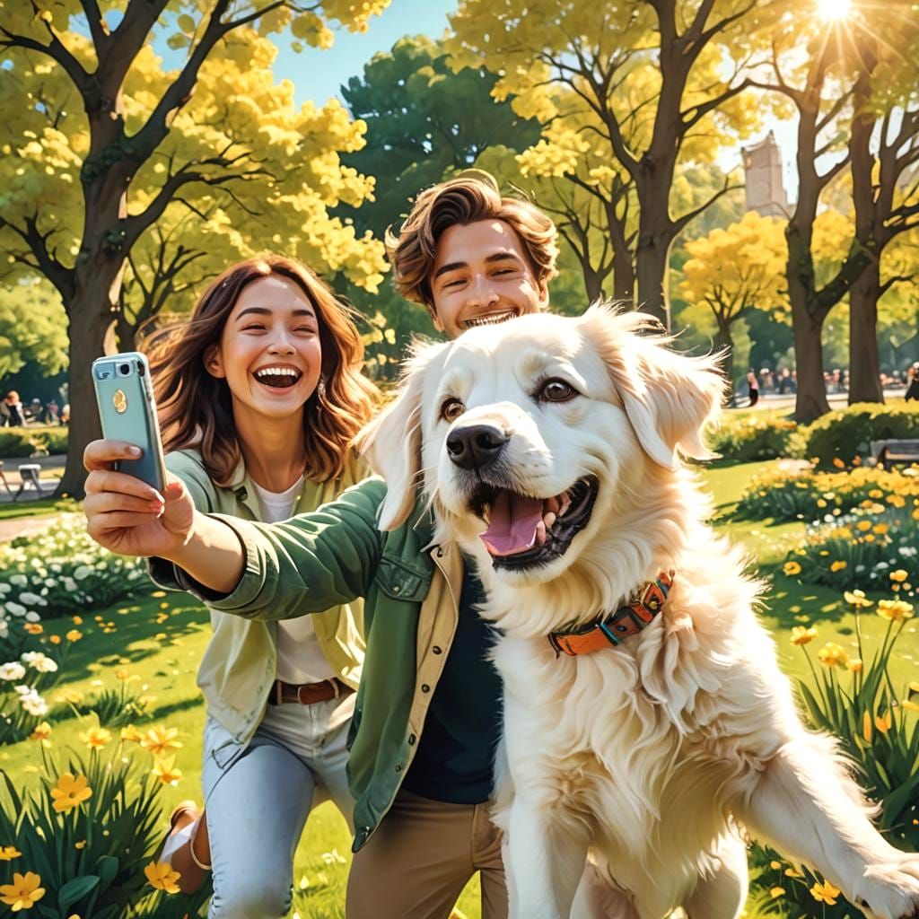 Playful Dog Photobomb in Sunny Park Selfie