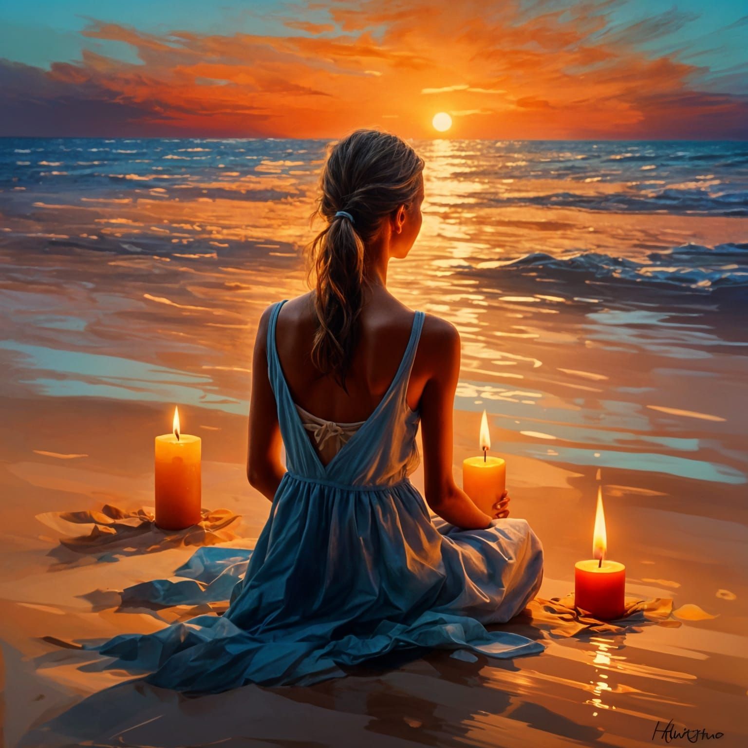 Single Candle Flame in Photorealistic Darkness