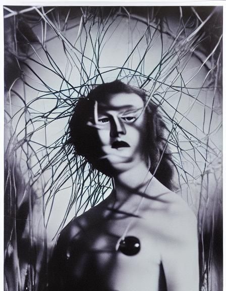 Surreal Medusa with Gouged Eyes in Burnt Photo Style