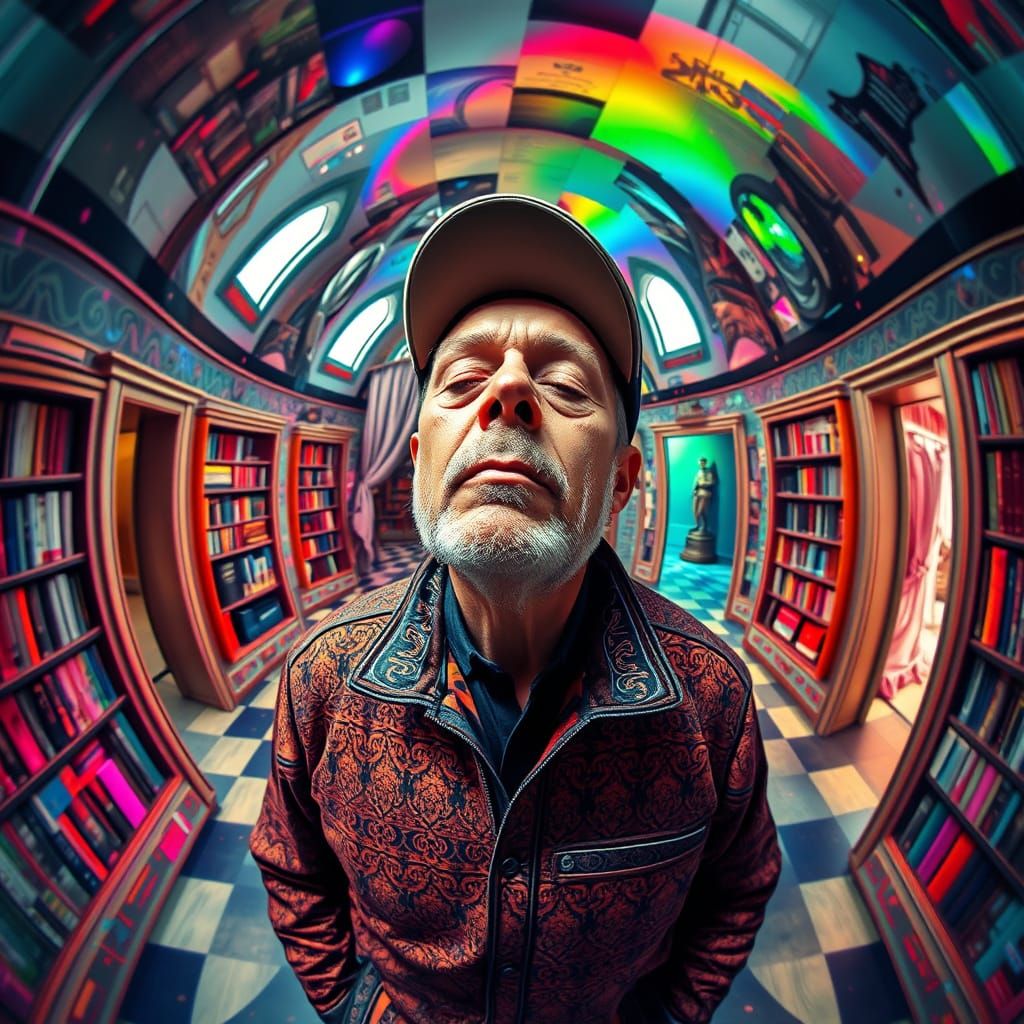 Surreal Distorted Room with Man in Escher Style