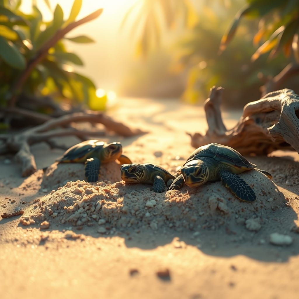 Green Sea Turtles Emerge from Eggs in Tropical Paradise
