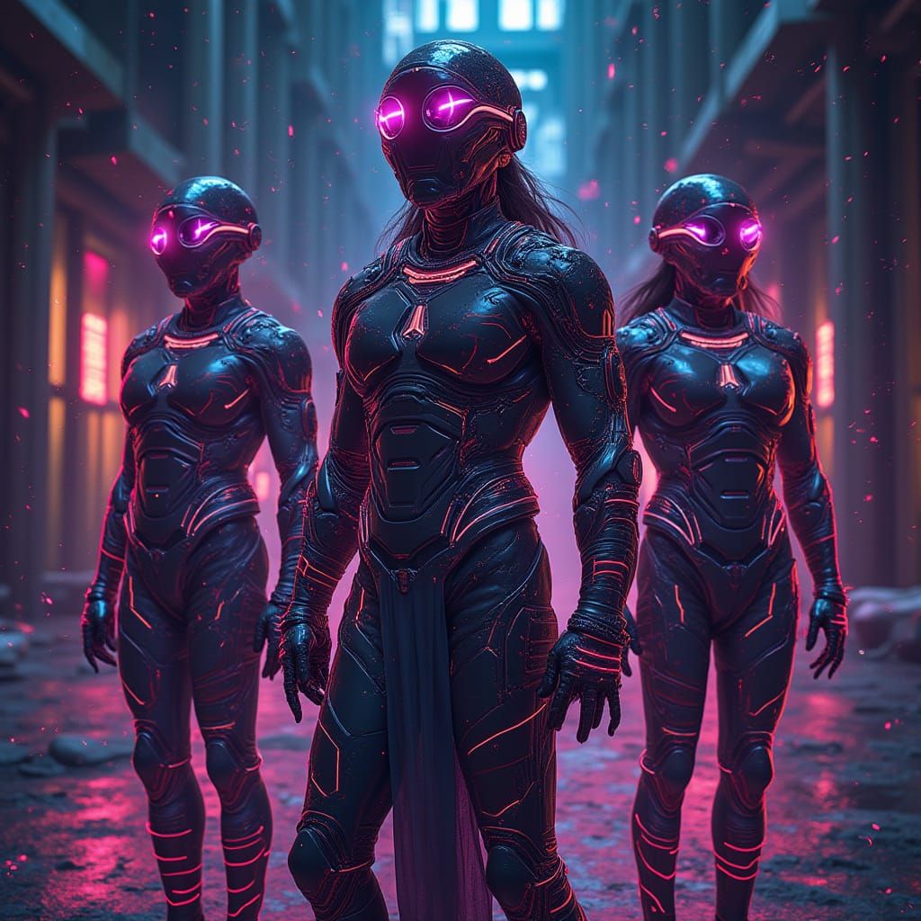 Ancient Gods in Cyberpunk Pixel Art Style