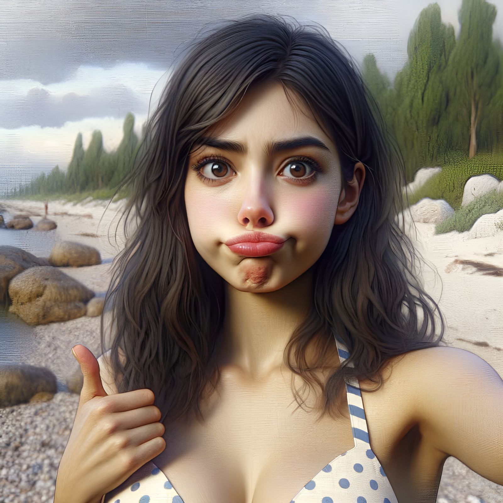 Animated Middle Eastern Beauty on Beach as Oil Painting