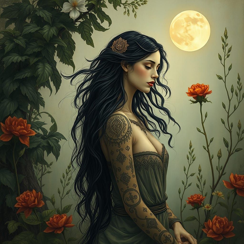 Enigmatic Dreamweaver Among Ethereal Vines