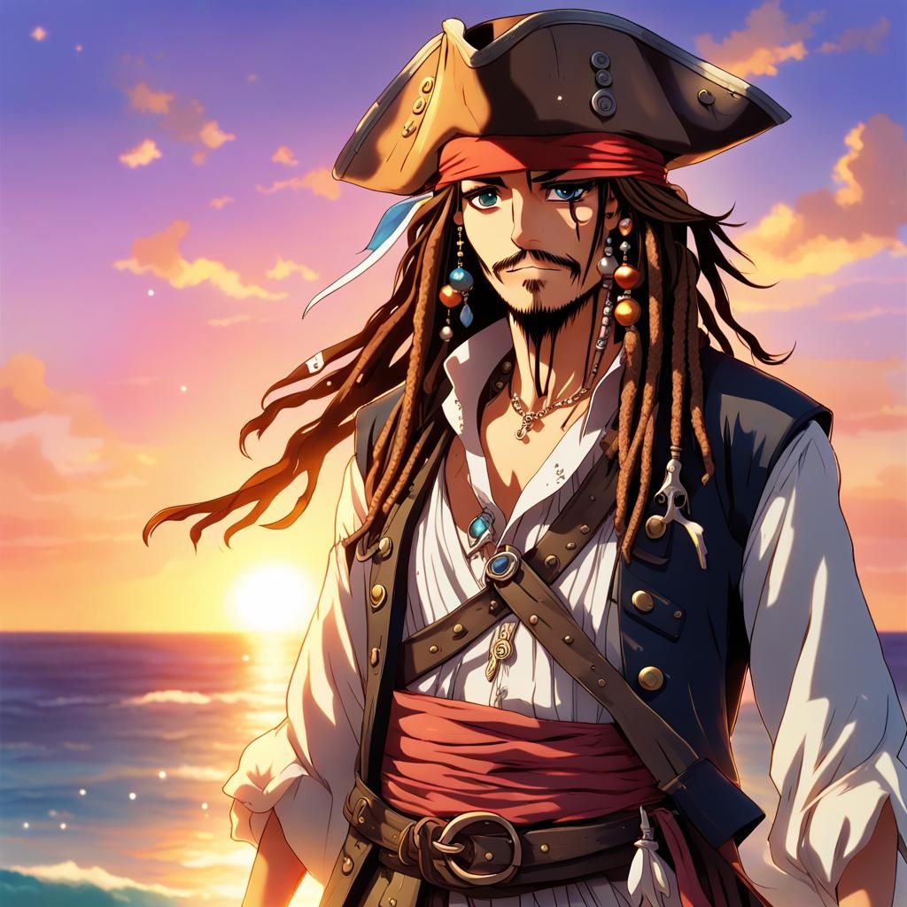 Jack Sparrow as Anime Character in Pixar Style