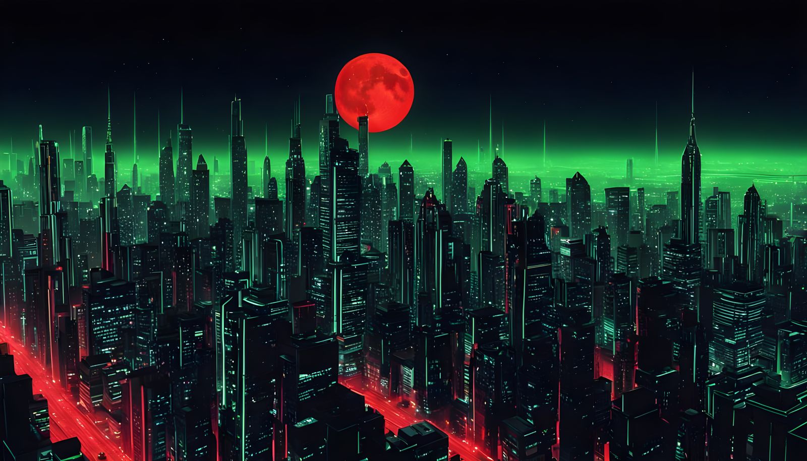 Neon Mega City Glitch in Retro-Futuristic Style