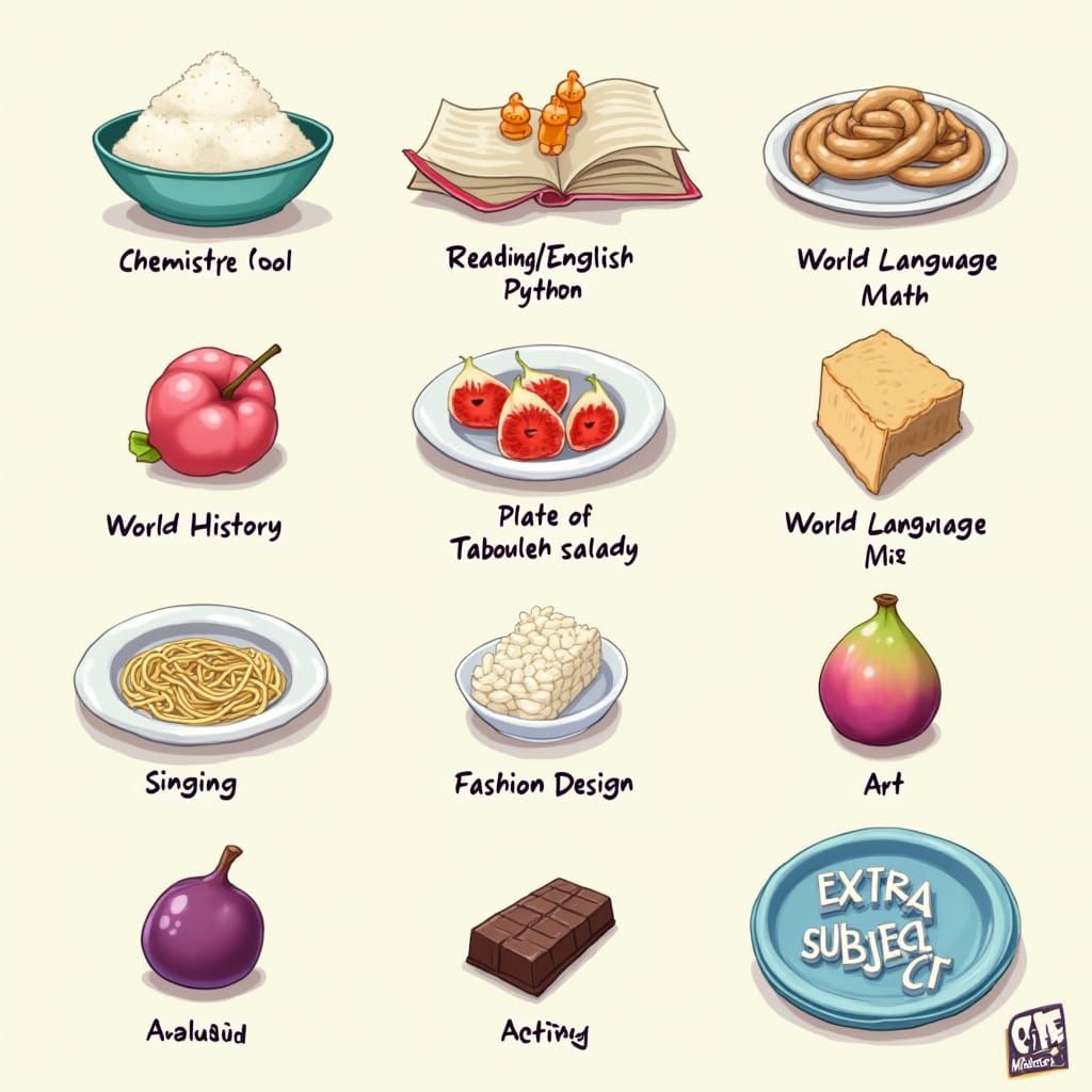 School Subjects as Food: A Colorful Digital Illustration