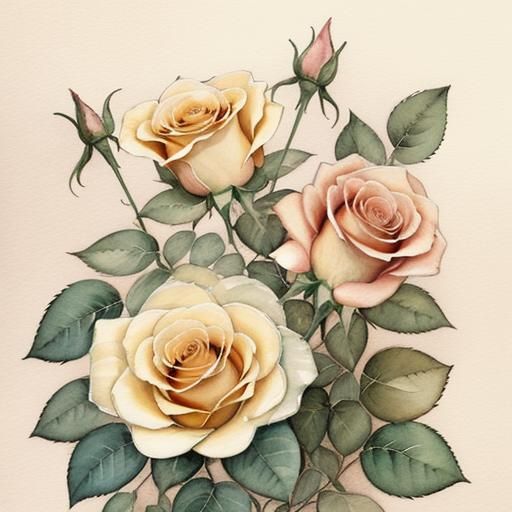Elegant Art Nouveau Watercolor Pencil Sketch in Rose Tones