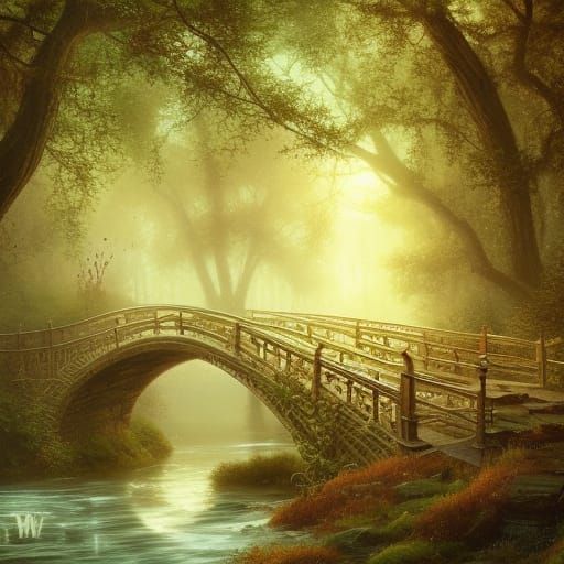 Fantasy Bridge Amidst Magical Forest Landscape