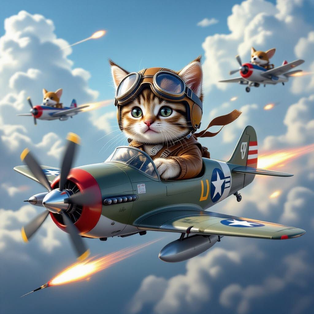 Kitten Ace Soars in WWII Dogfight with Yarn Missiles