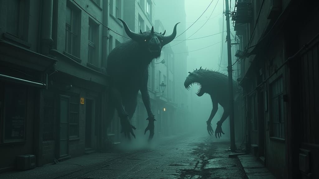 Lovecraftian Cityscape with Eldritch Creatures