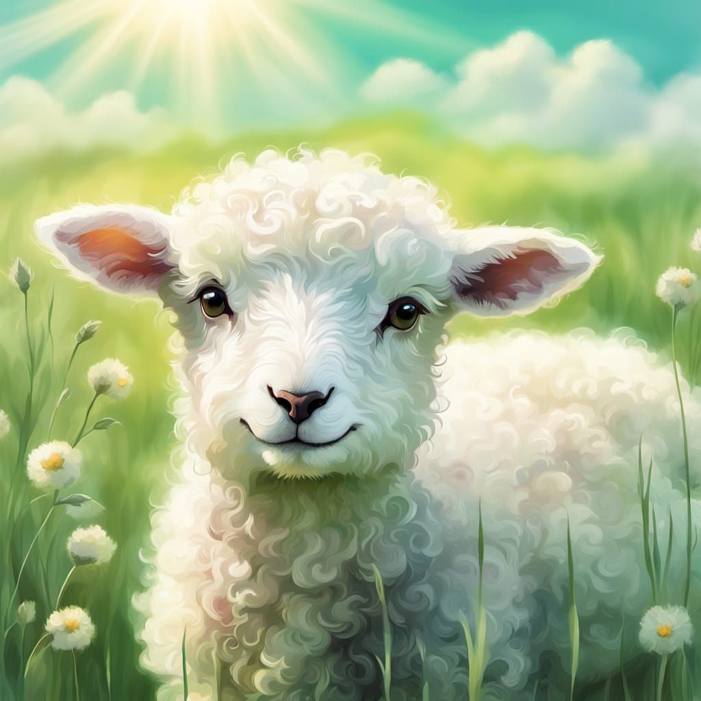 Lamb Portrait in Dreamy Watercolor Style