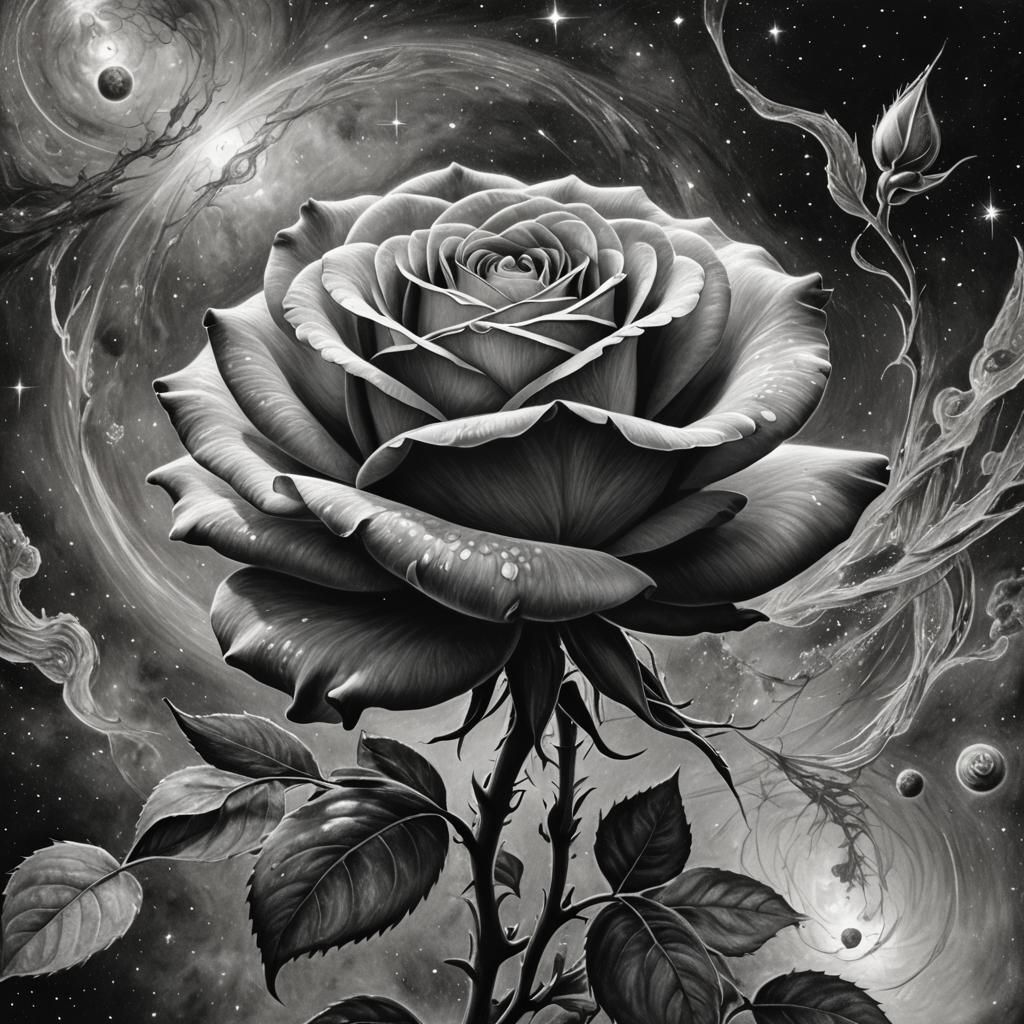Transparent Rose in Space: Charcoal Drawing
