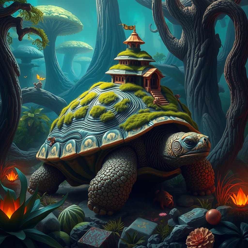Giant Temple Tortoise in Alien Jungle