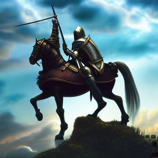Knight in Shining Armor with Dramatic Sky
