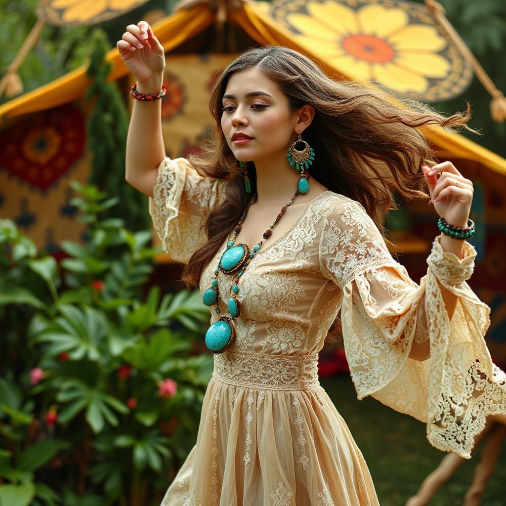 Bohemian Woman Dancing in Art Nouveau Style