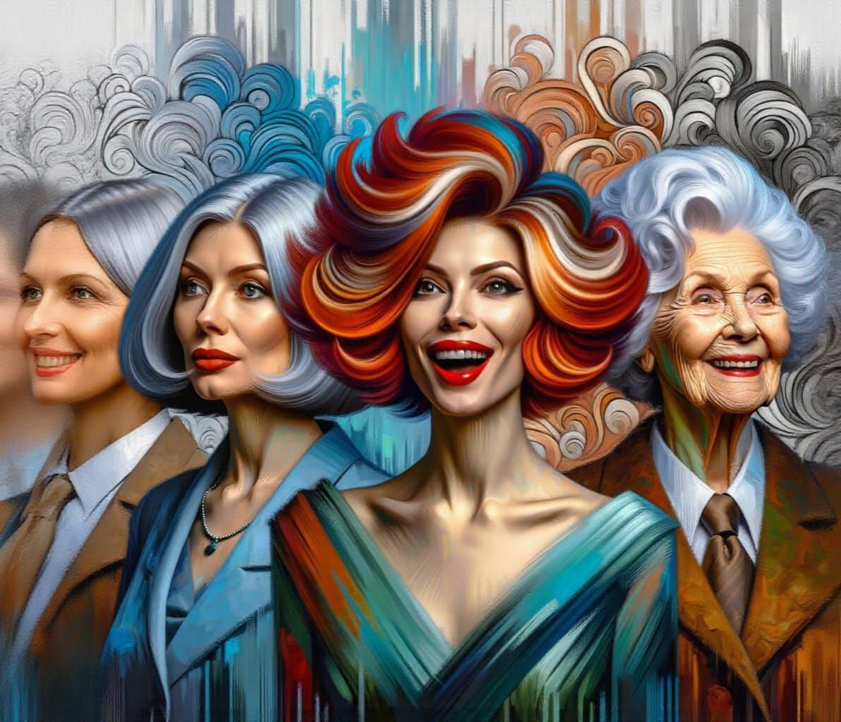 Four Cheerful Elderly Women in Fauvist Style