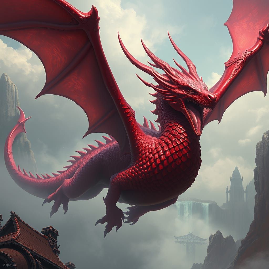 Red Dragon Soars Through a Dystopian Fantasy Realm in a Cybe...