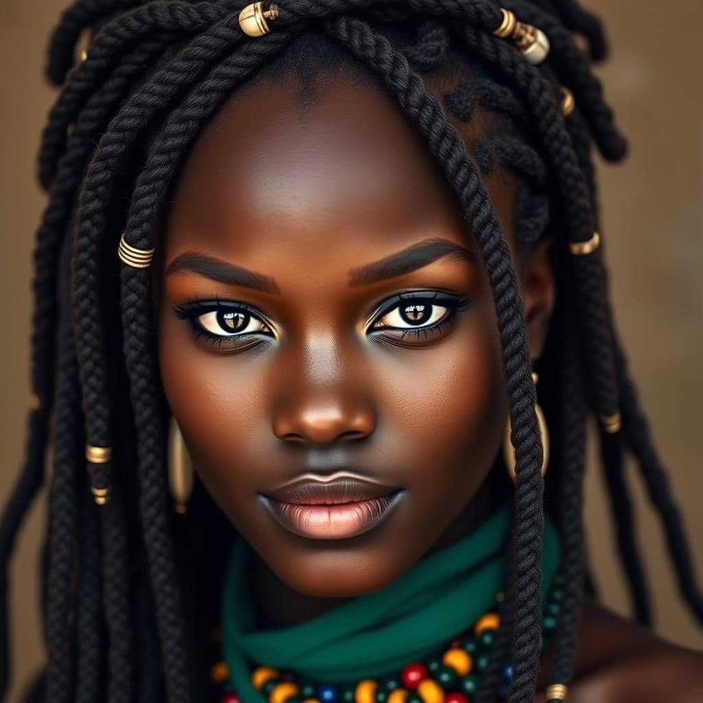 Elegant Black Woman Portrait with Dreadlocks