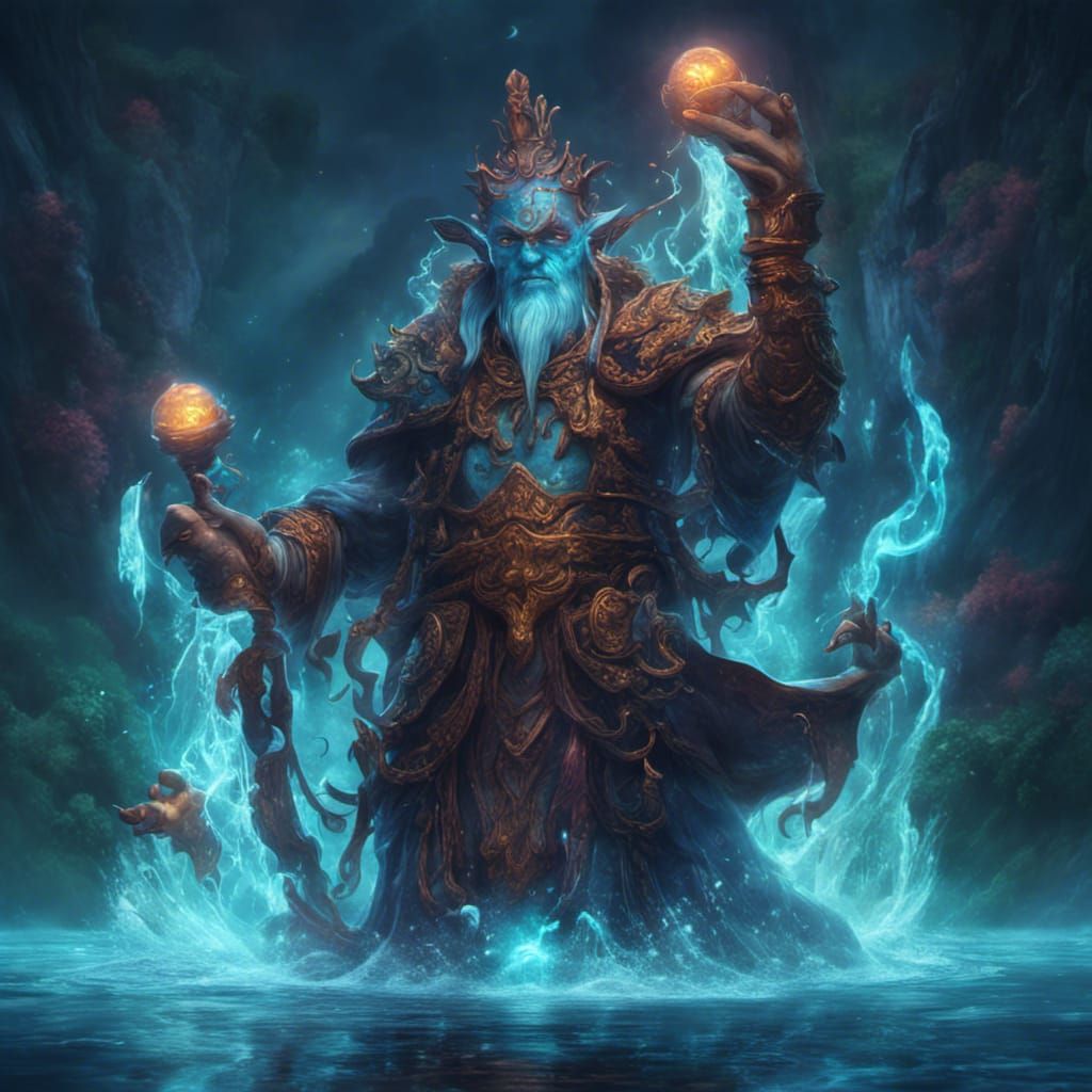 Bioluminescent Water Genie Healer in Punk Style