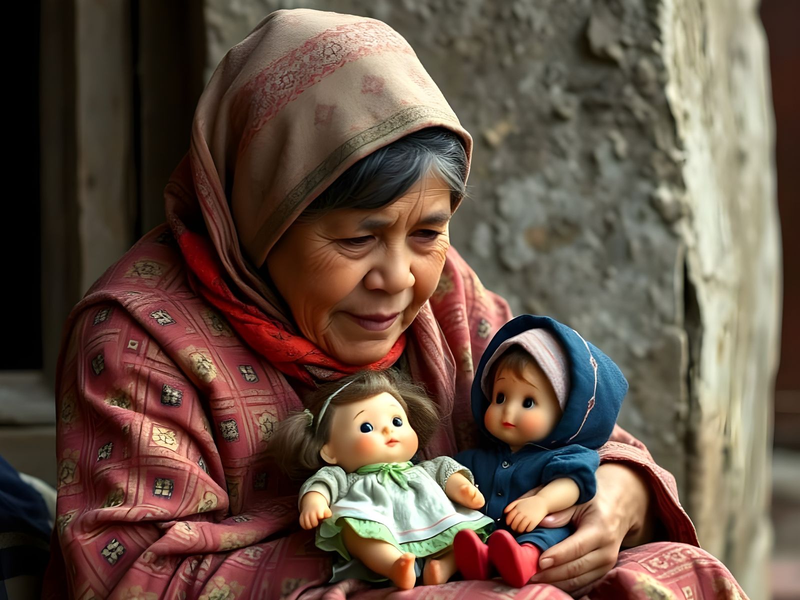 A Woman's Gentle Touch on Abandoned Toys