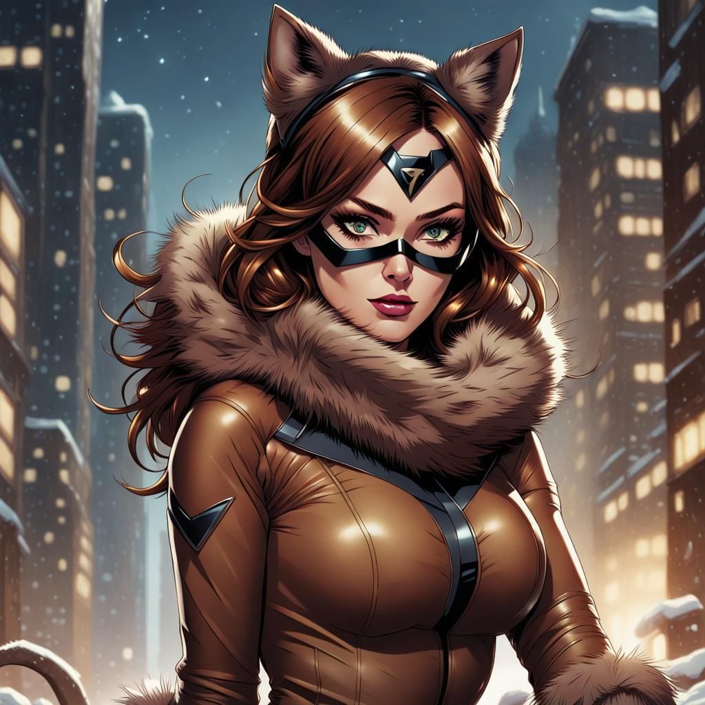 Cat-Eared Woman with Mask in Comic Book Art