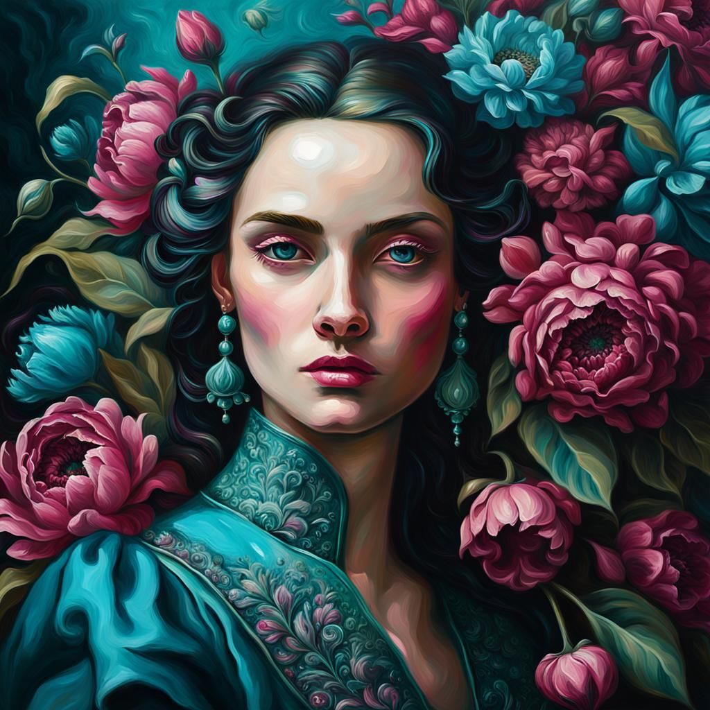 Magenta Beauty in Floral Arrangement: Oil Painting