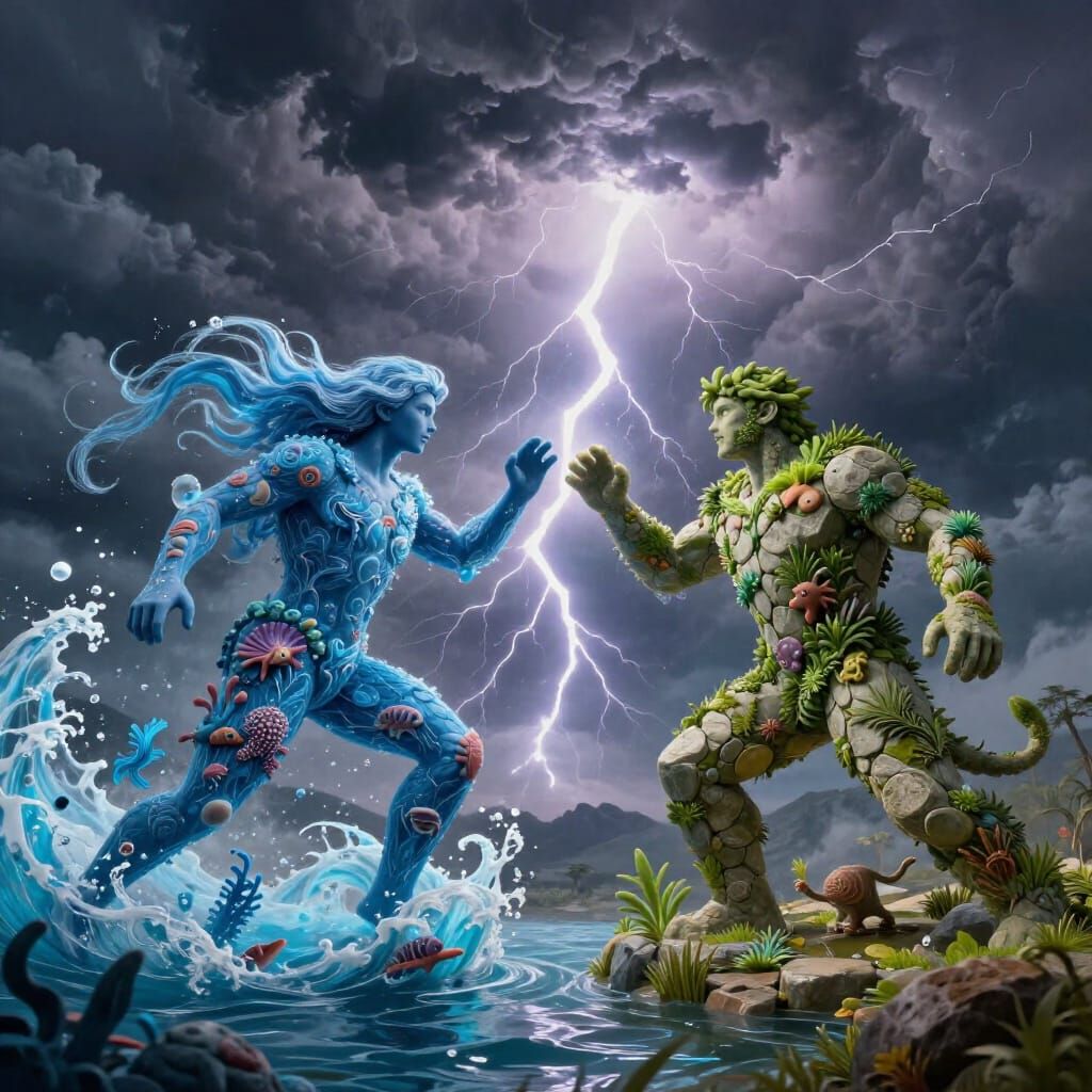 Elemental Clash: Water vs. Earth in Epic Digital Art