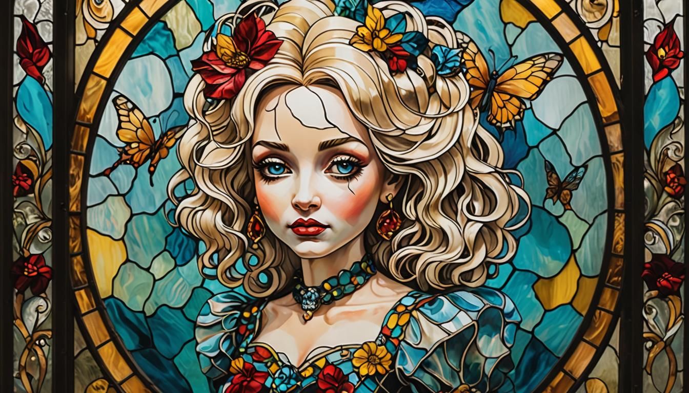 Dolly Parton Fairy in Stained Glass Surrealism