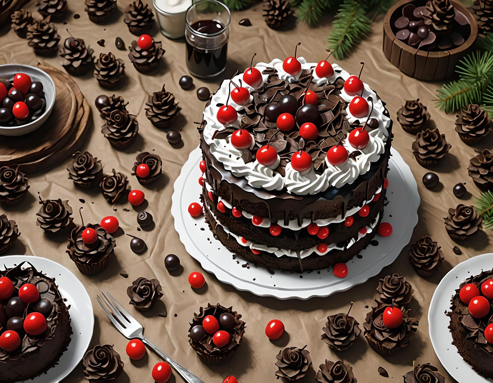 Delicious Black Forest Cake in Photorealistic Detail