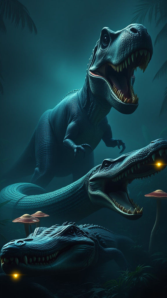 Monstrous Trio in Jungle, Inspired by Beksiński and Giger