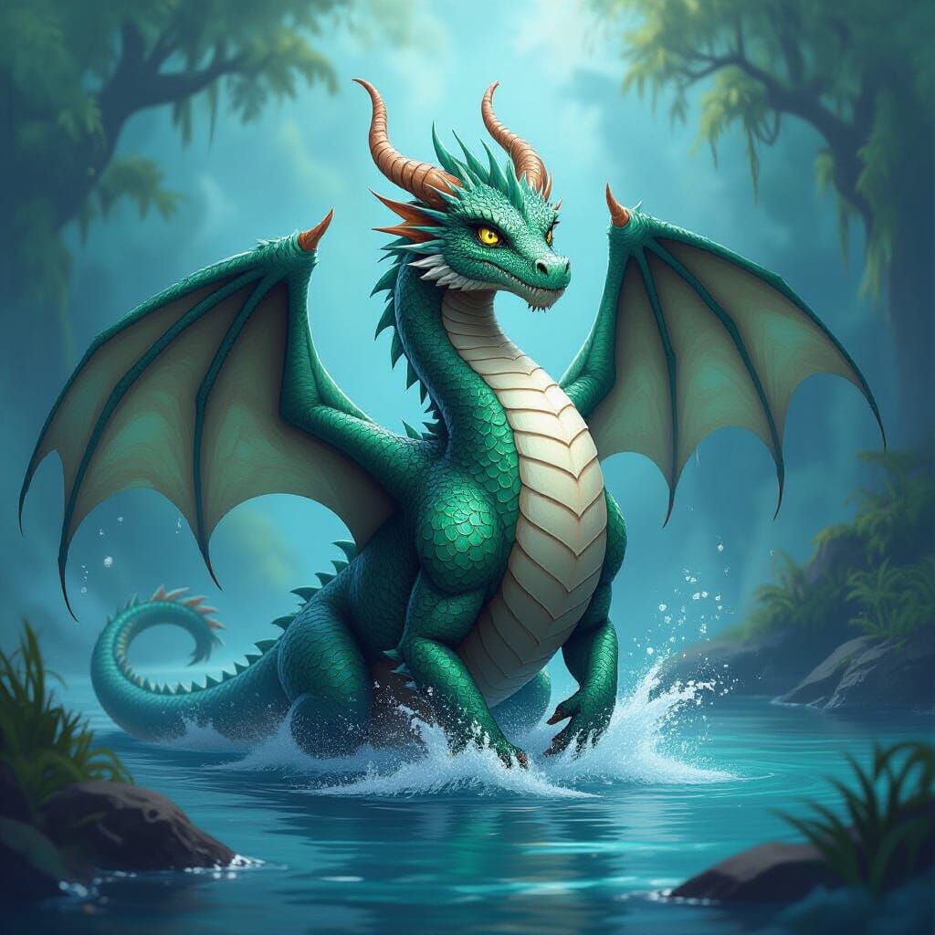 Majestic Water Dragon in Fantasy Setting