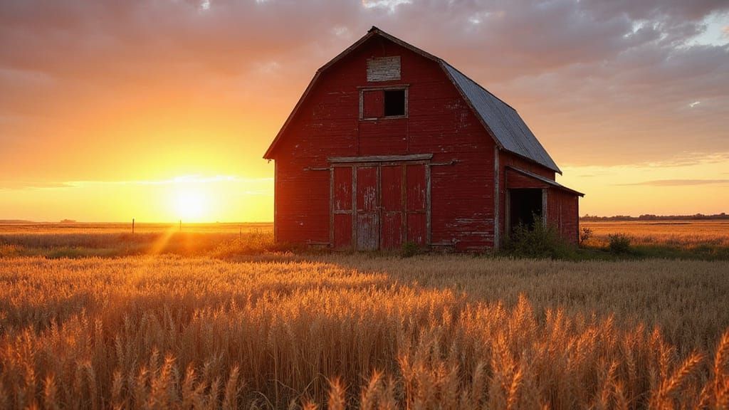 Rustic Sunset on a Golden Wheat Field