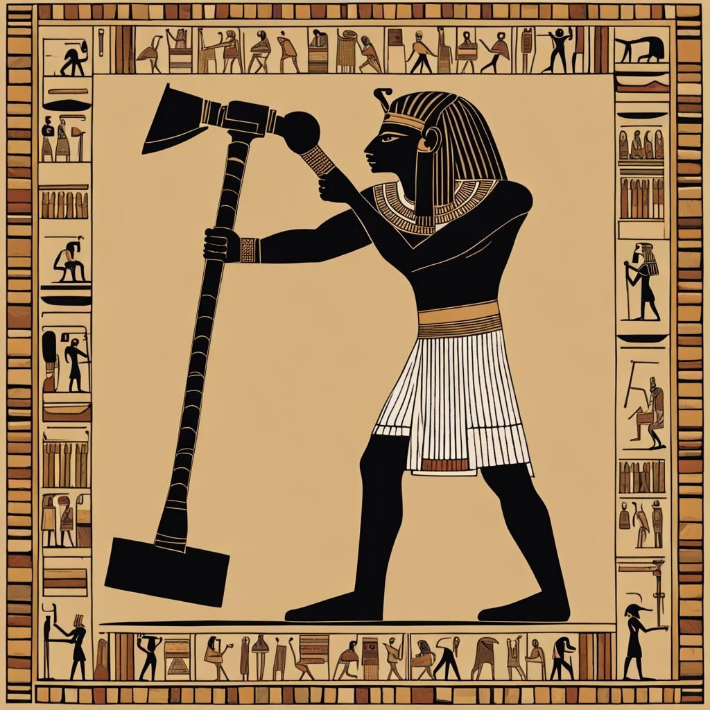Ancient Egyptian holding a hammer