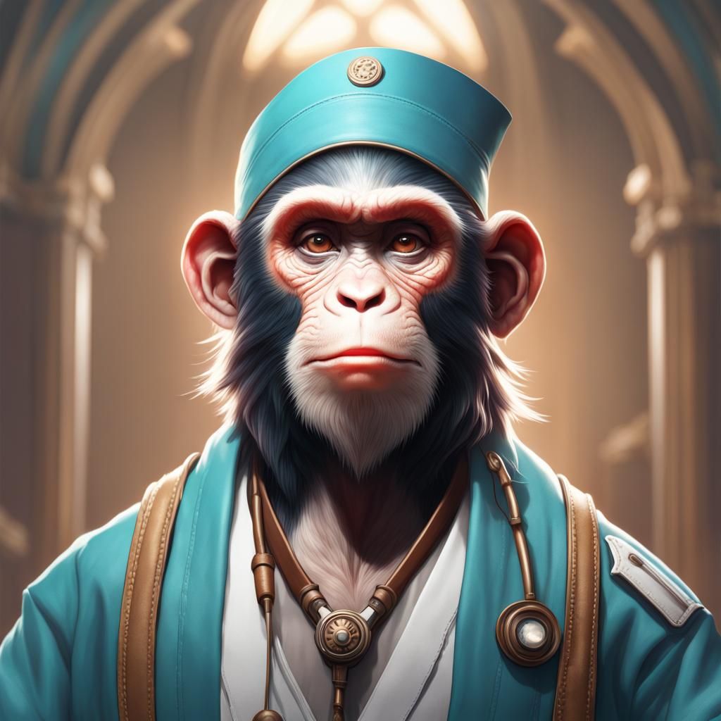 Monkey Doctor Portrait in Hyperdetailed Digital Art