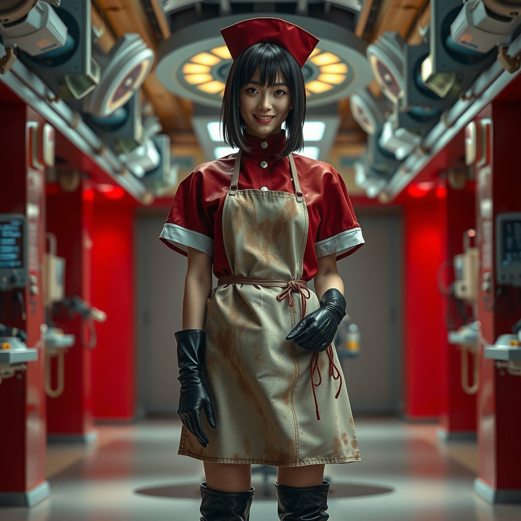 Sinister Nurse in High-Tech Operating Theater