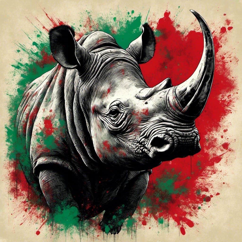 Majestic African Rhino Head in Strong Colors