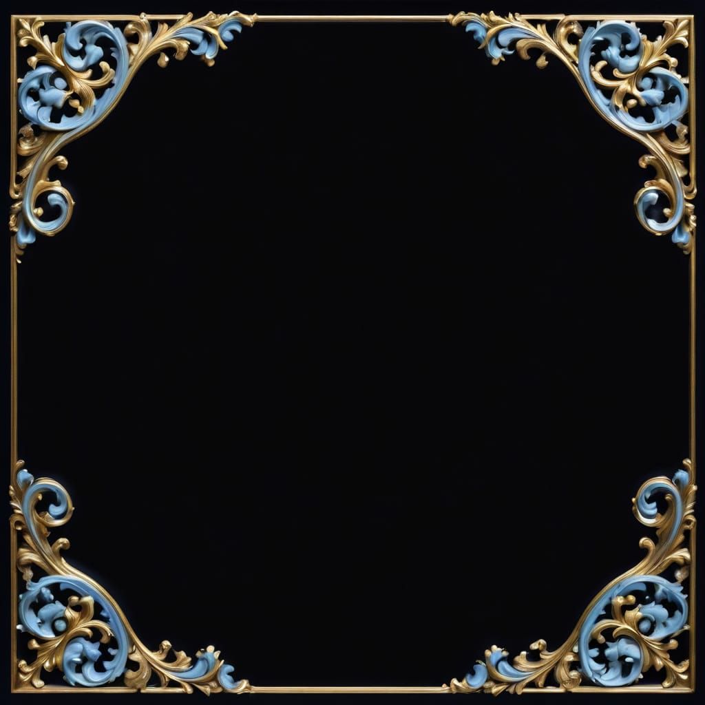 An ornate, decorative, swirly frame, mostly shiny gold with ...