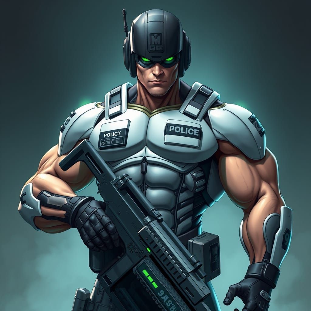 Cybernetic Muscle Hero in Tactical Gear