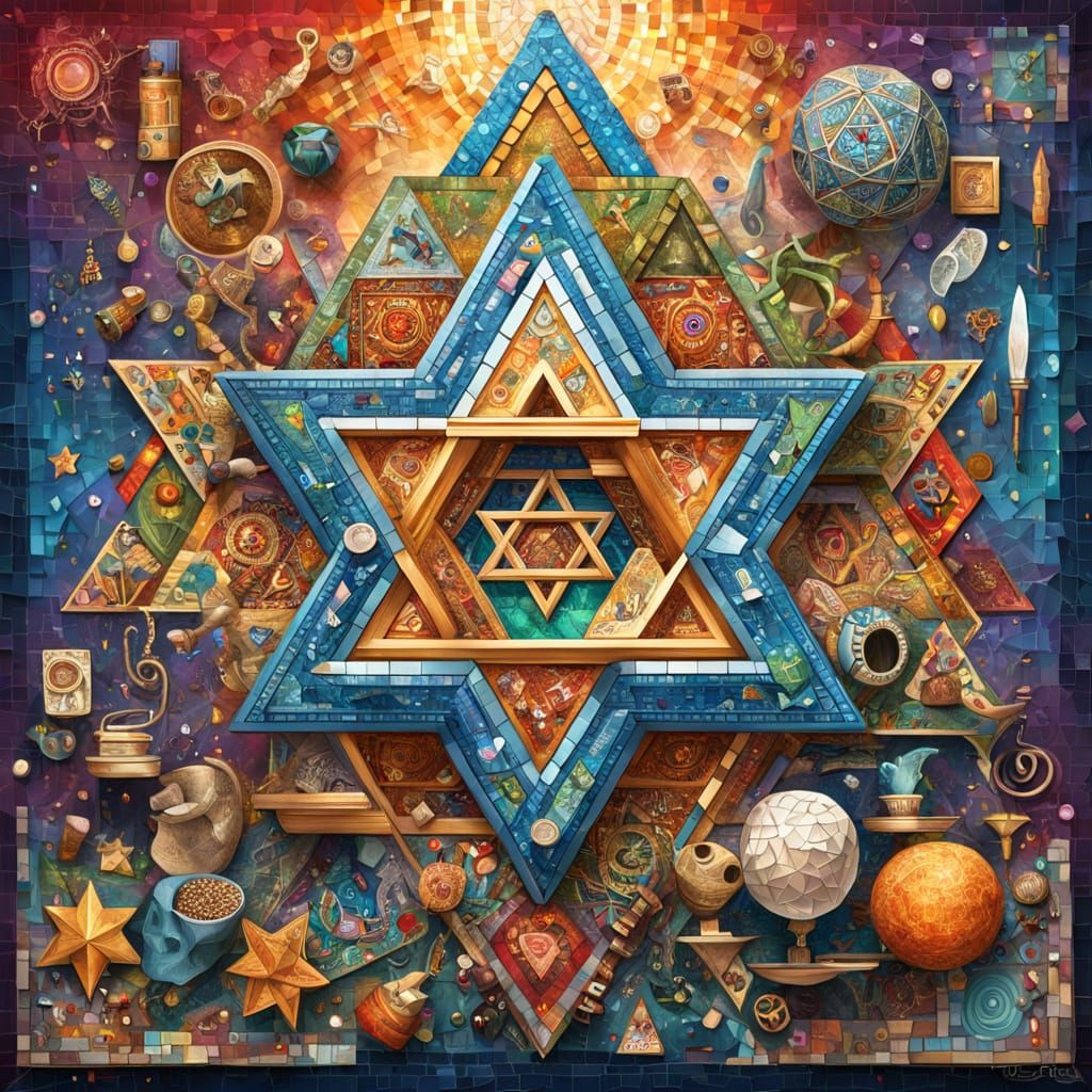 Star of David Mosaic Art with Diverse Objects