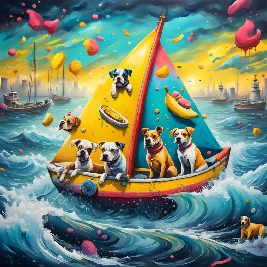 Dogs Sailing on a Banana: Graffiti Splash Art