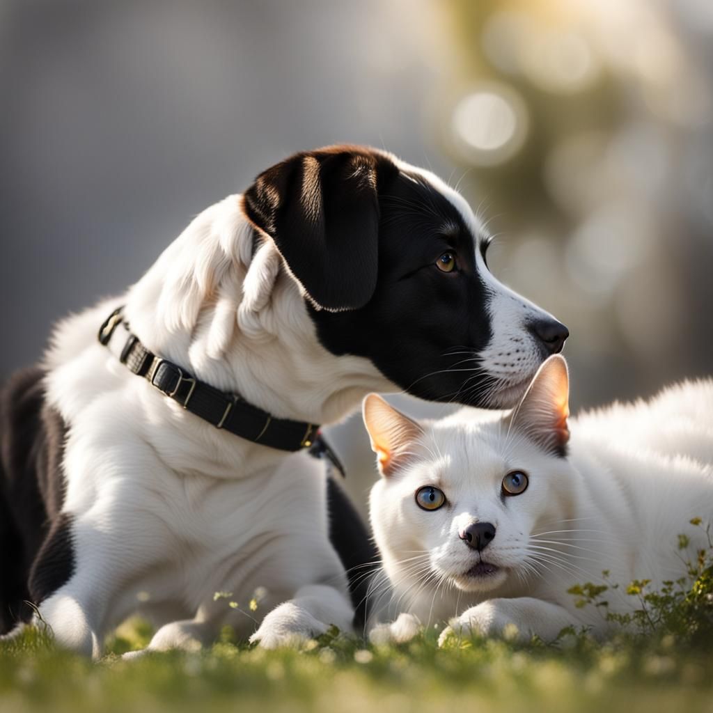 White Dog Kisses Black Cat: Professional Photography