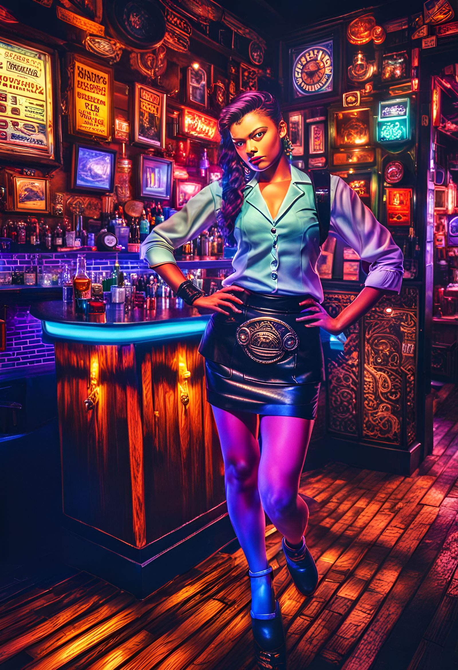 Bartender in Dive Bar, Synthwave Retro Style