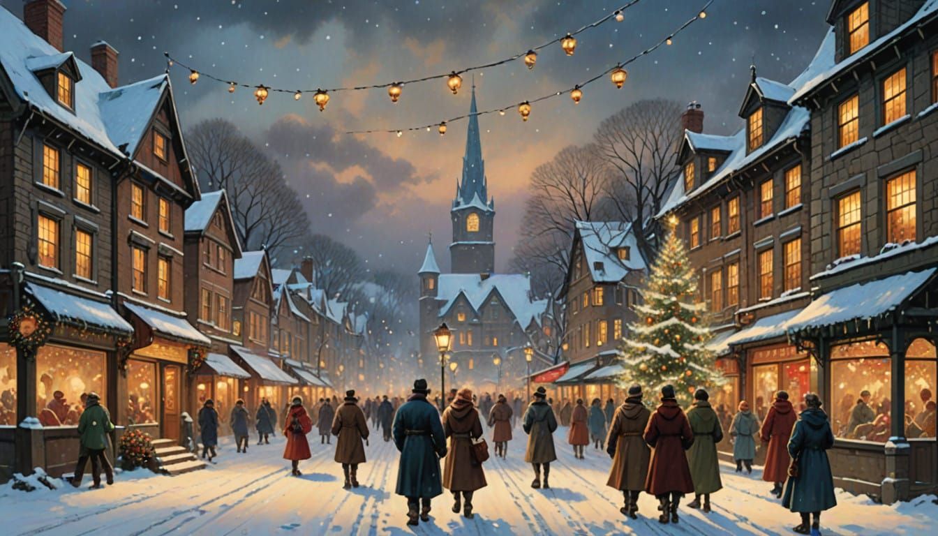 Winter Wonderland Town Square at Dusk