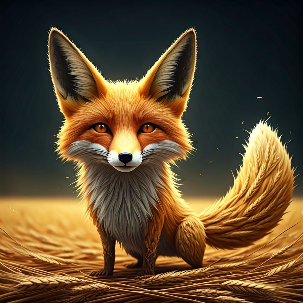 Golden Wheat Fox Mythical Creature in Whimsical Realism