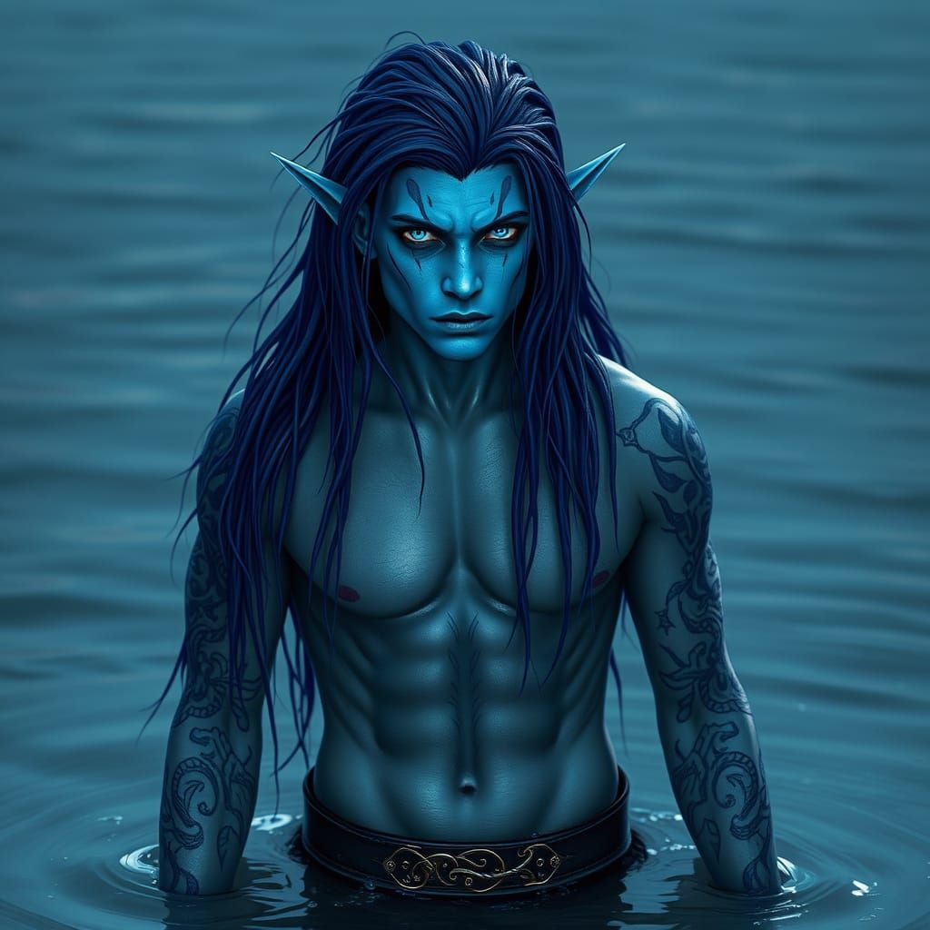 Blue Alien Model in Galactic Fantasy Setting